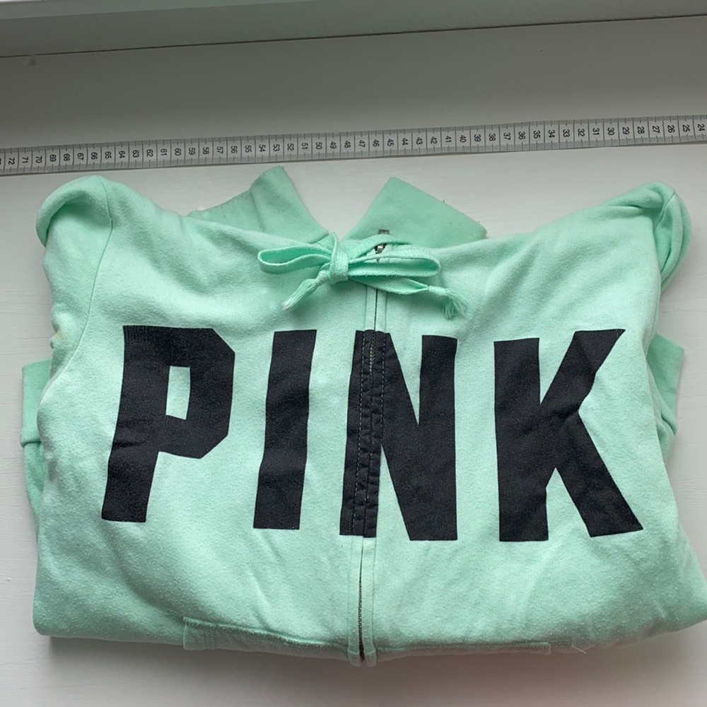PINK Light Green Zip Up Sweater